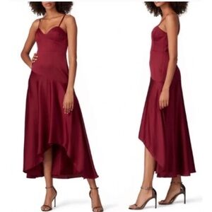 Fame & Partners Women’s Burgundy Portia Satin Hi Low Dress Size 14